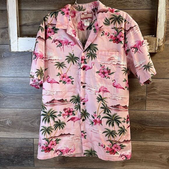 RJC Men’s Flamingo Hawaiian Tropical Pink Button Up Shirt Made In Hawaii Size XL - Picture 3 of 11
